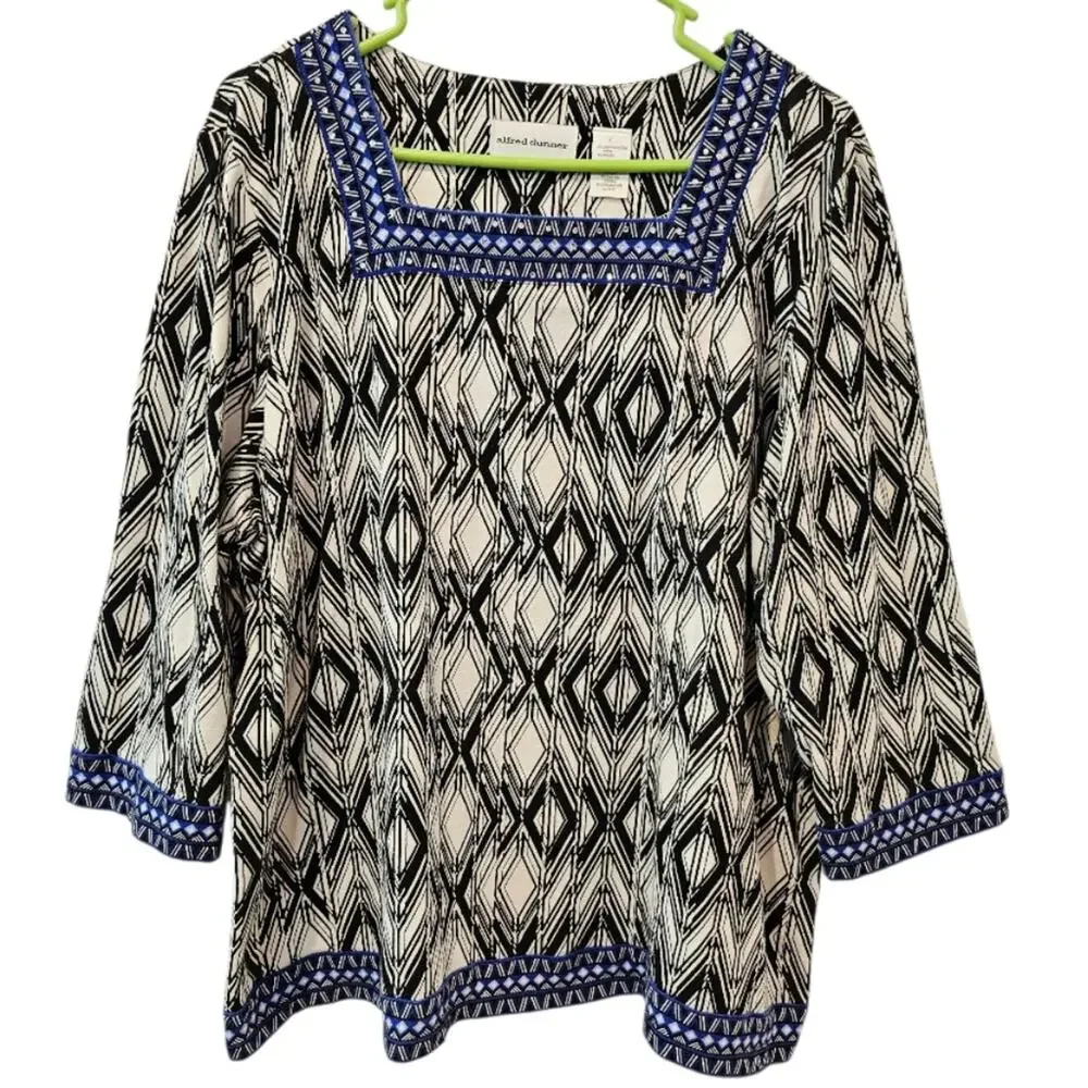 Alfred Dunner Crystal Embellished Square Neckline 3/4 Sleeve Top XL